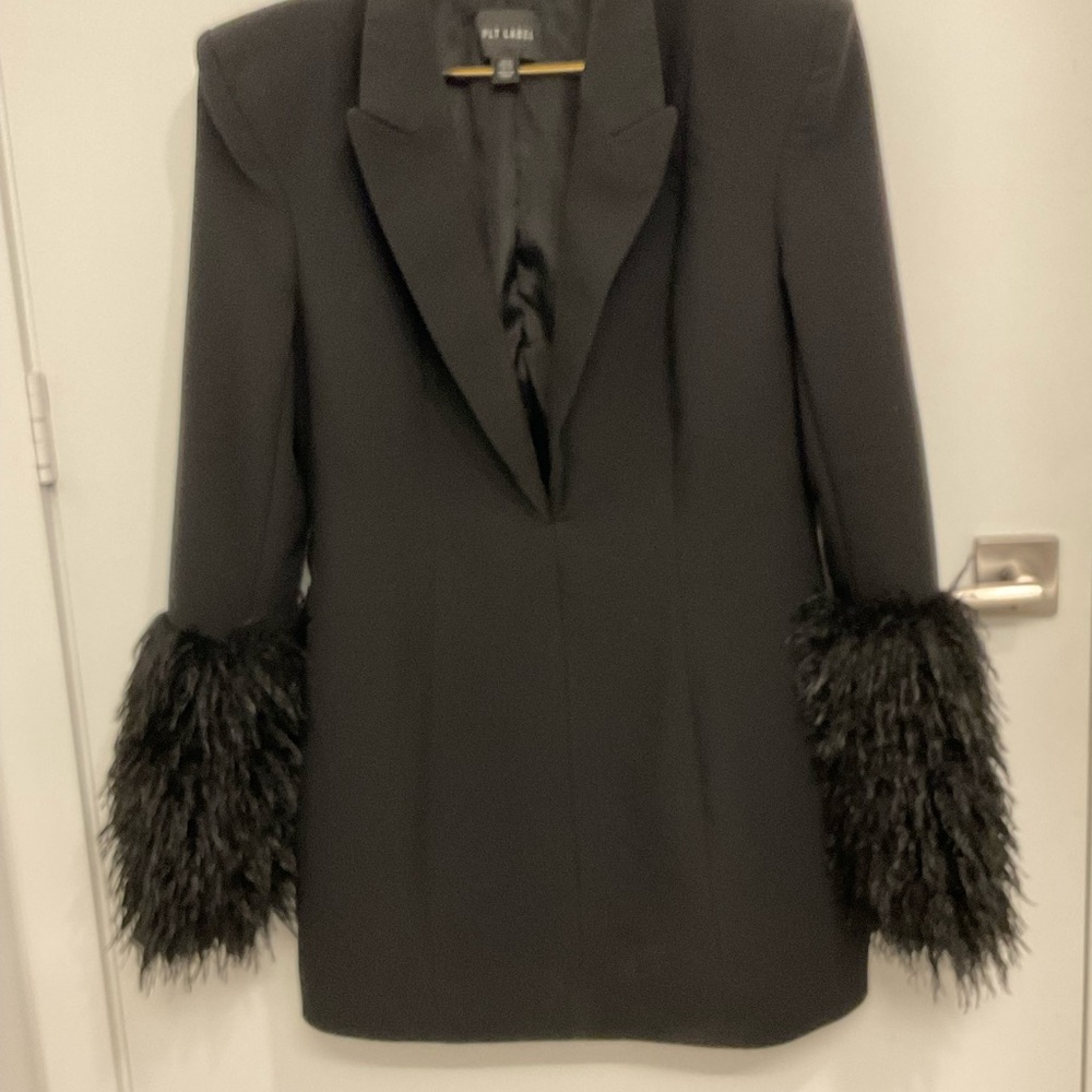 Black Faux-Fur Cuff Blazer Coat
